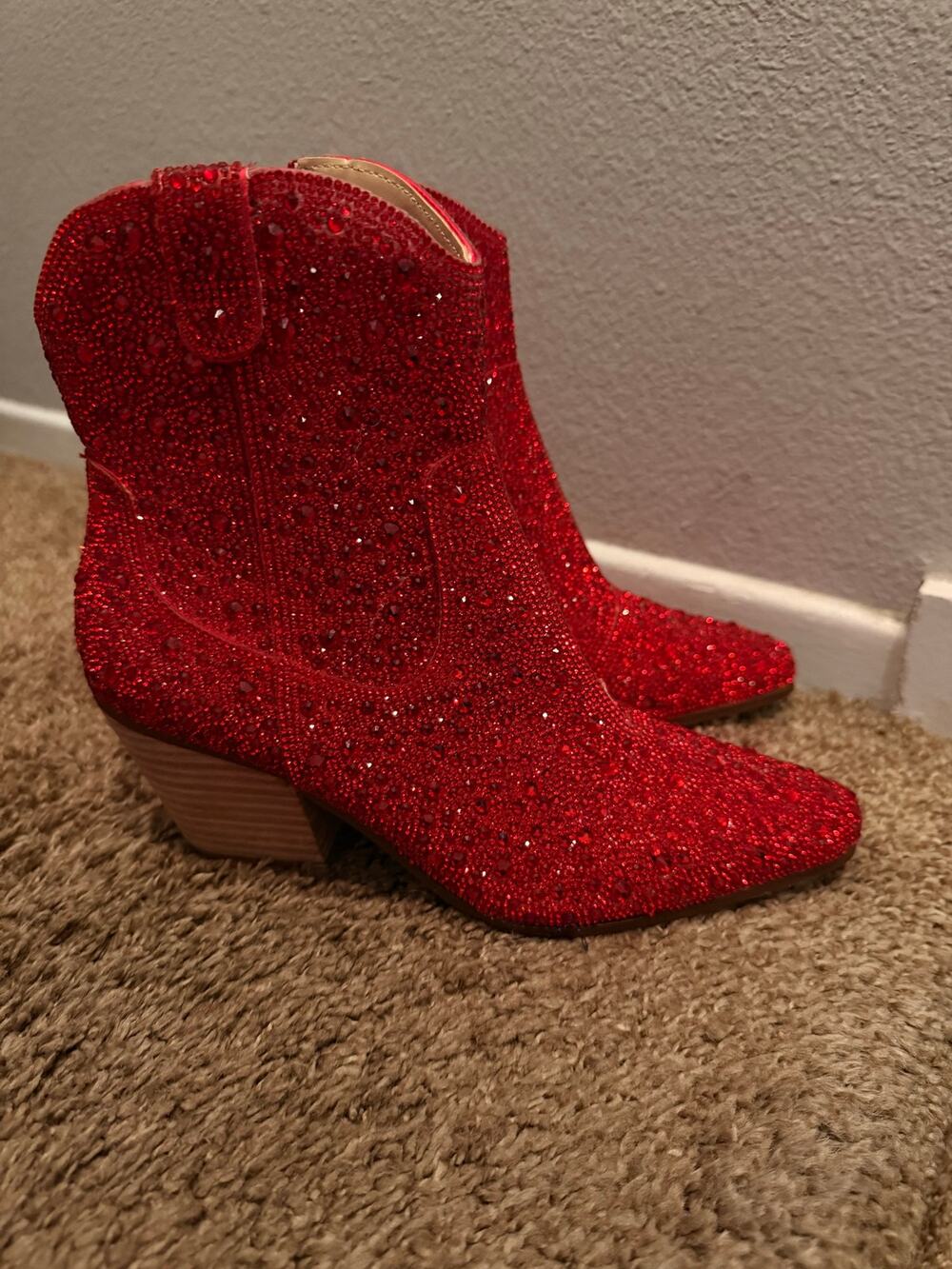 Betsey Johnson Red Sparkle Heeled Boots